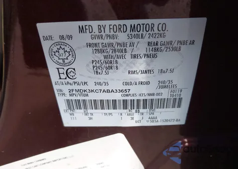 2010 Ford Edge Limited from USA, damaged, VIN 2FMDK3KC7ABA33657
